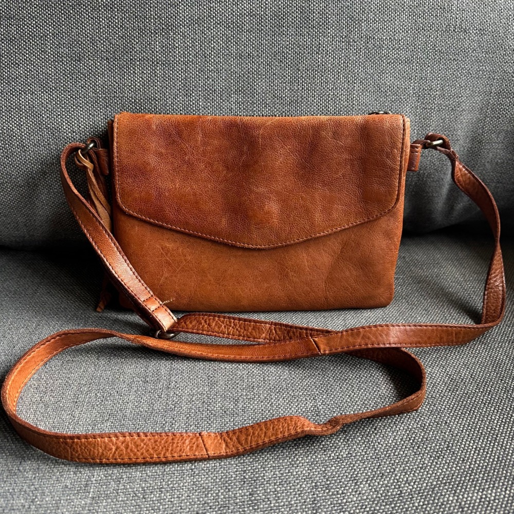 Vilenca Holland Cognac Brown Leather Crossbody Bag Small Flap Messenger